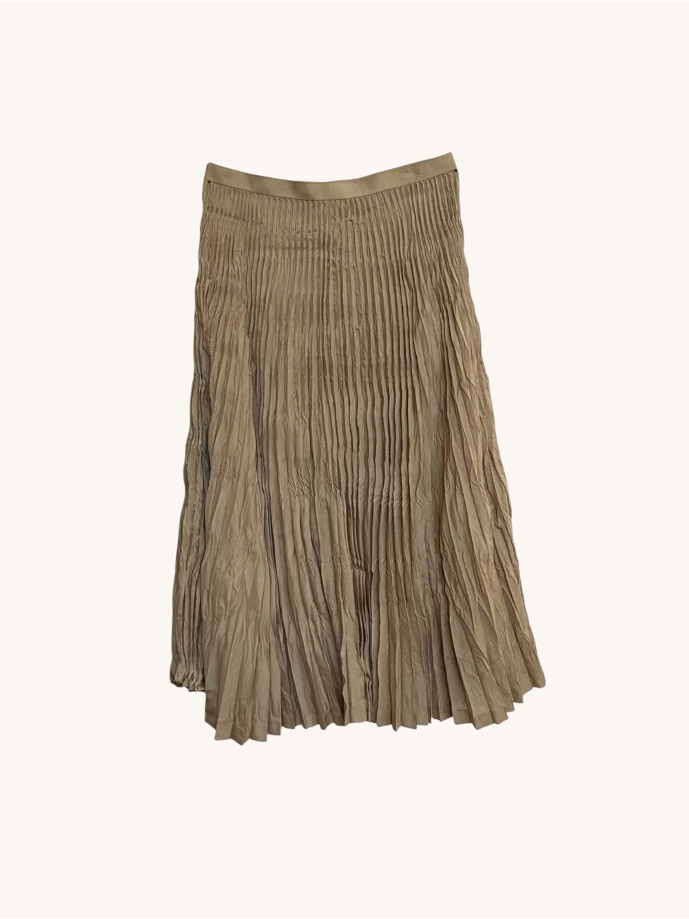 Issey Miyake Pleated Midi Skirt Antique Gold Khaki Olive 100% Polyester Vintage - Picture 3 of 10
